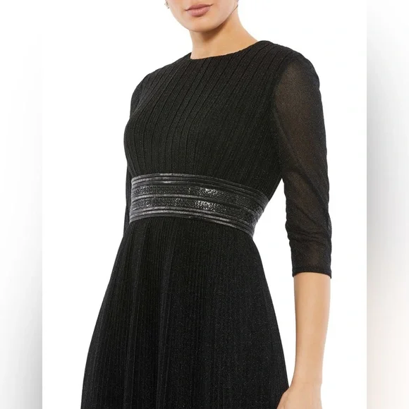 Mac Duggal 30750 Shimmering 3/4 Sleeve A-Line Midi Dress Size 8 NWT Black - Picture 3 of 12